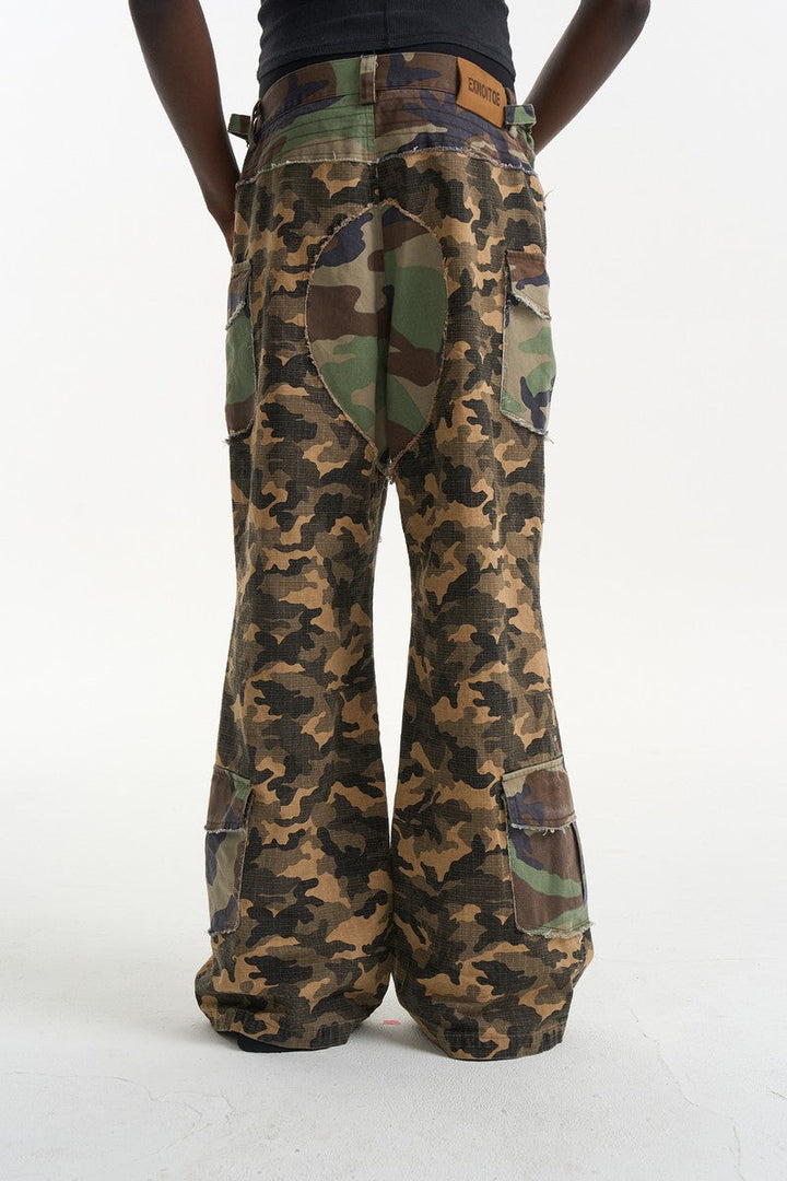 Washed Camo Flare Cargo Pants