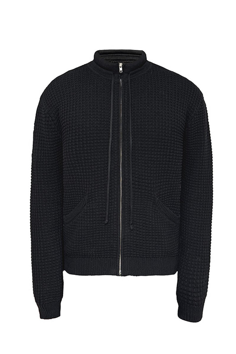 Waffle Knit Drawstring Cardigan