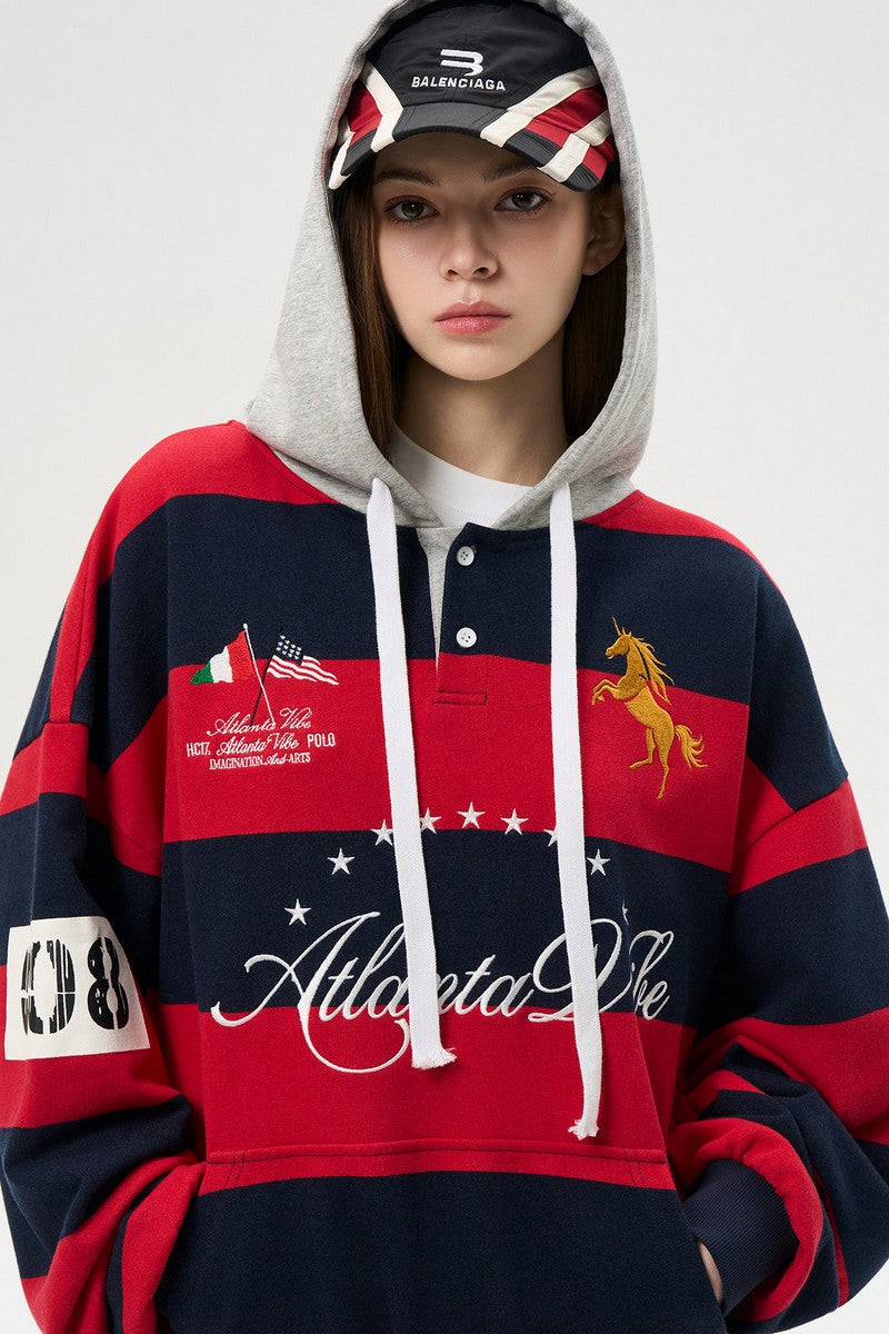 Striped Panel Hooded Tee