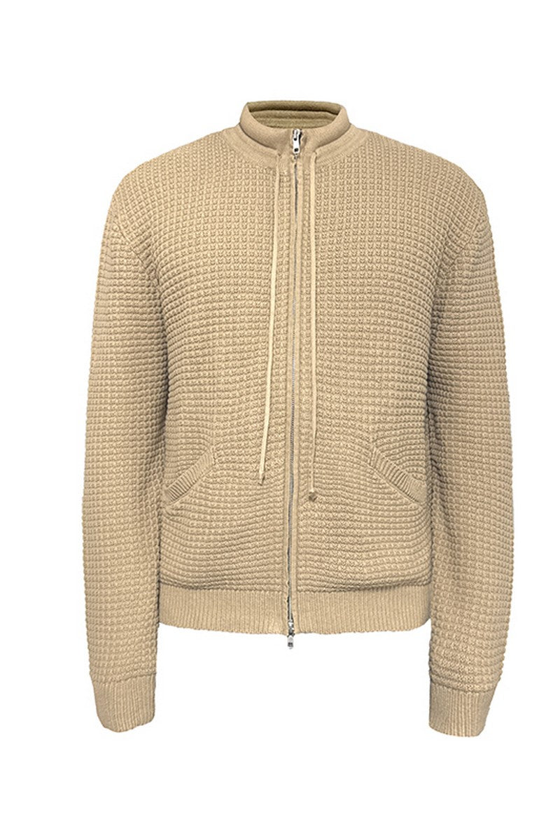 Waffle Knit Drawstring Cardigan