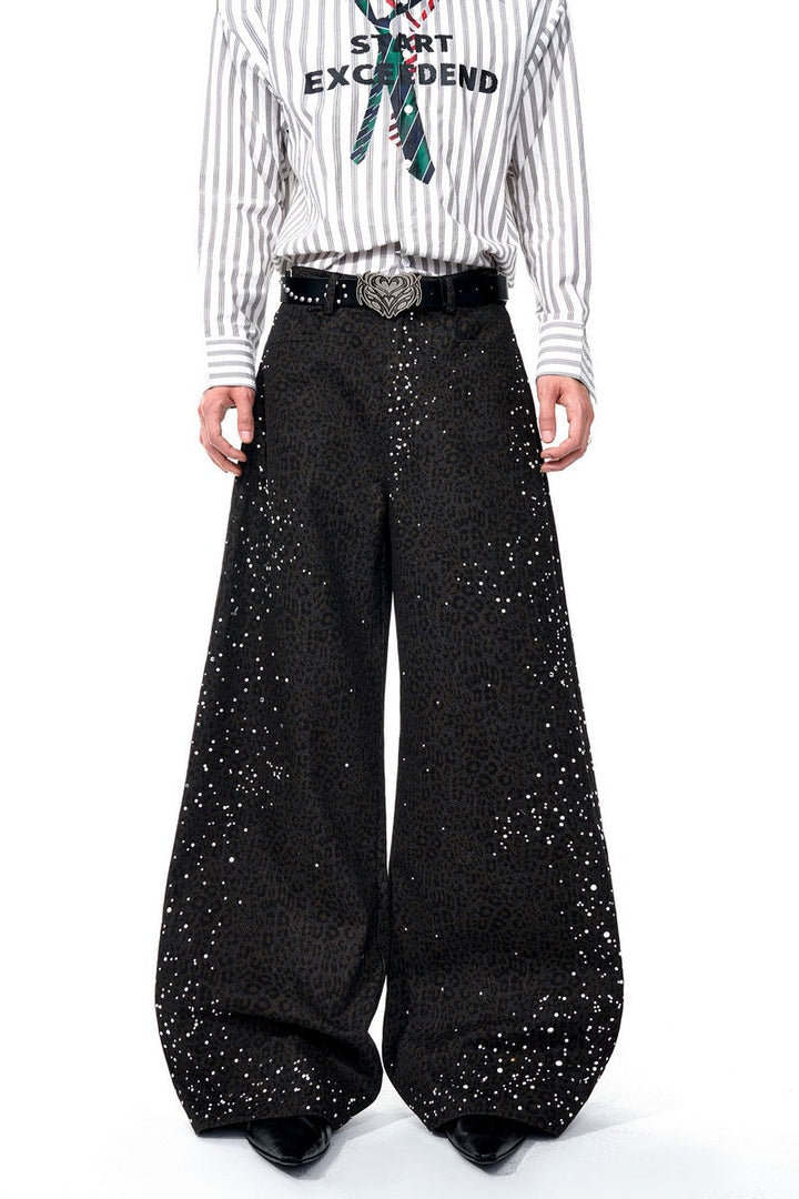 Leopard Print Pearl Embellished Jeans