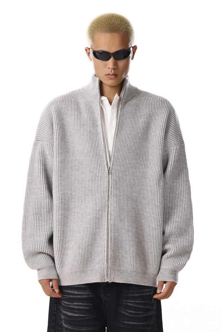 Grey Zip Knit Cardigan