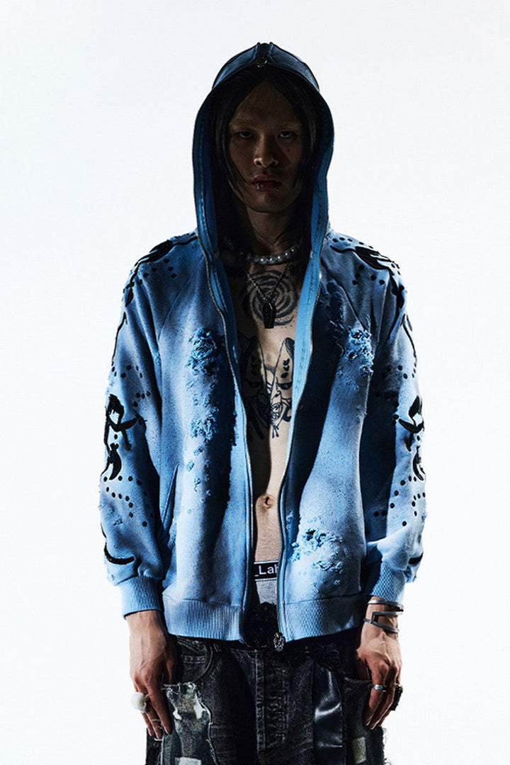 Washed Skull Distressed Hoodie