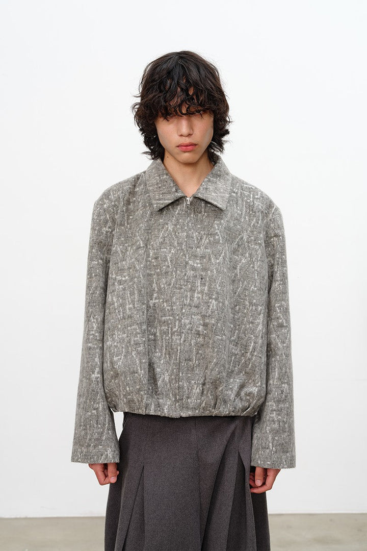 Pleated Jacquard Bomber Jacket