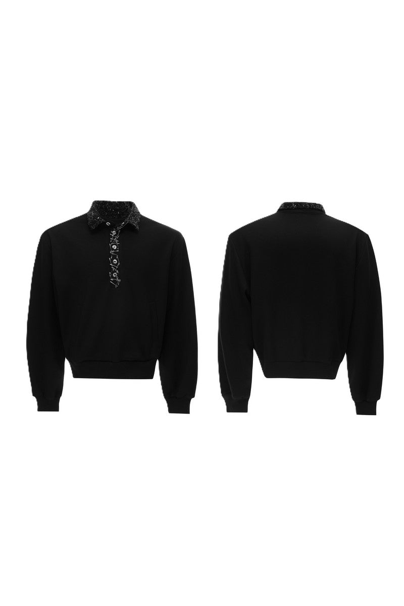 Sequin Pin Detail Polo Sweatshirt