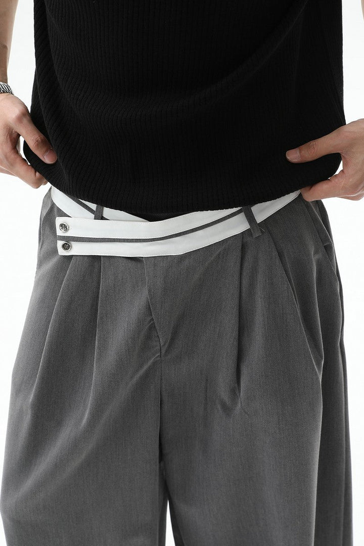 Asymmetrical Waist Pleated Trousers