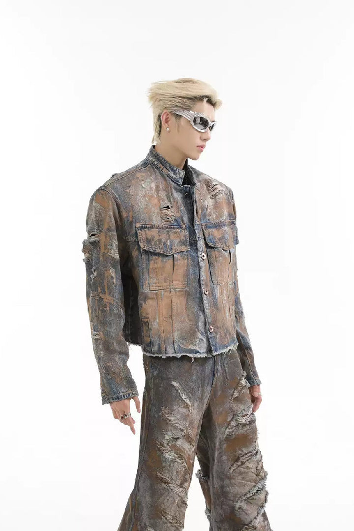 Mud-Dye Fringe Denim Jacket