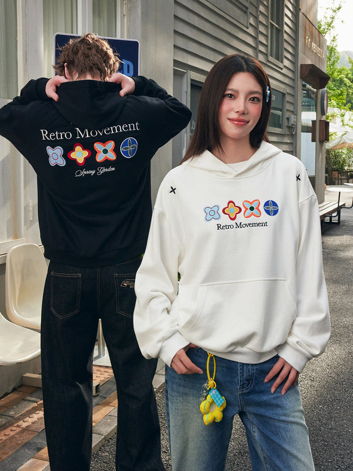 Floral Embroidered Colorblock Hoodie