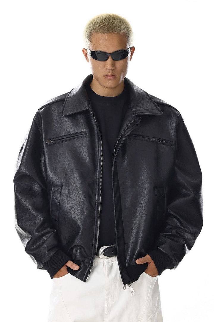 Distressed Textured Biker Jacket