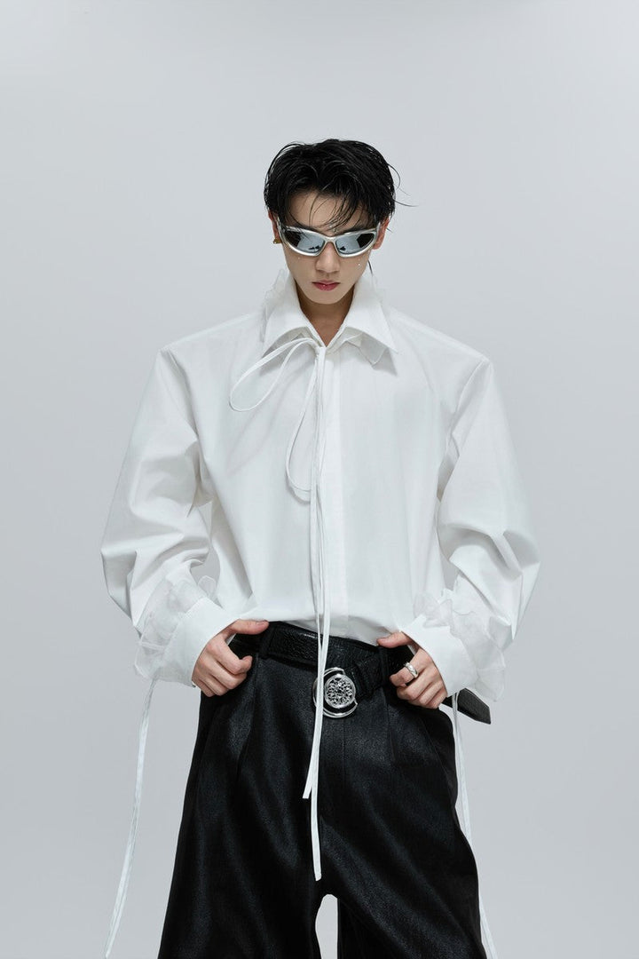 Detachable Bow Lace Trim Blouse