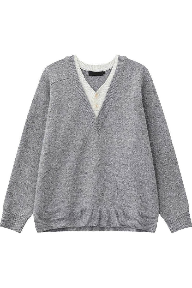 Layered Look Wool V Neck Sweater