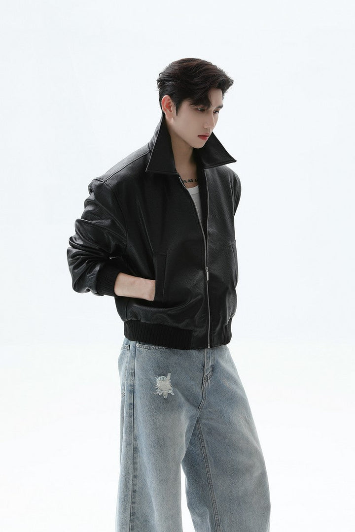 Cropped PU Leather Biker Jacket