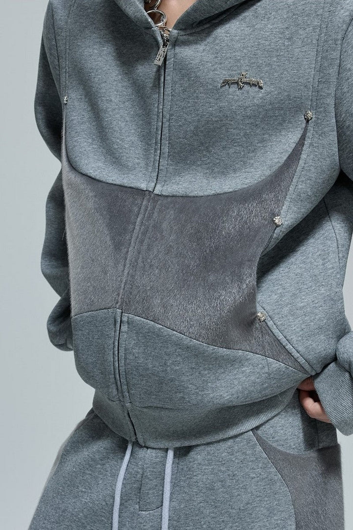 Fur Patchwork Zip-Up Hoodie