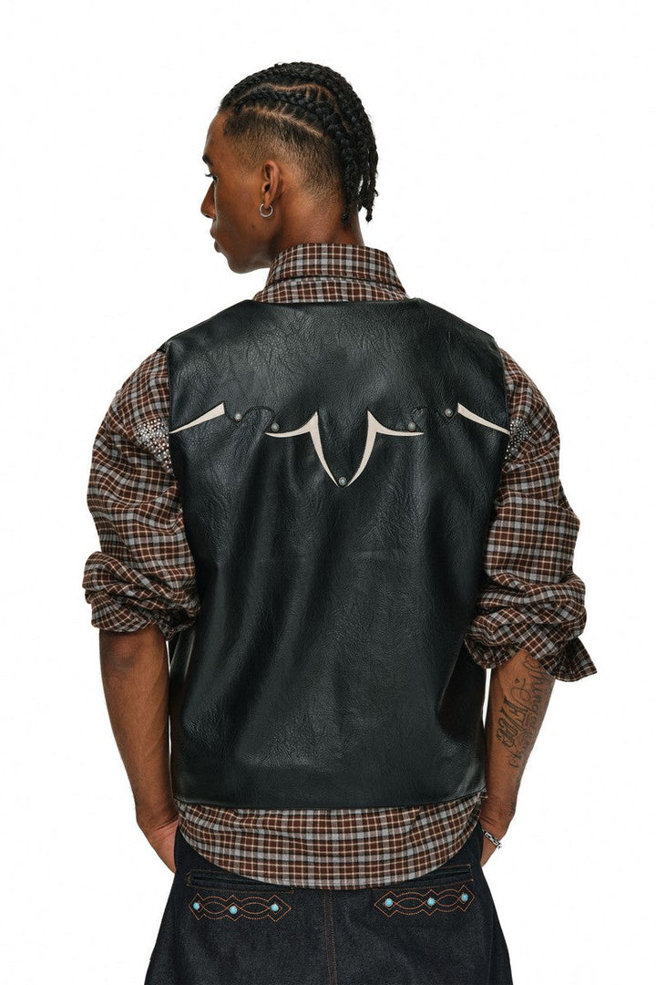 Studded PU Western Biker Vest