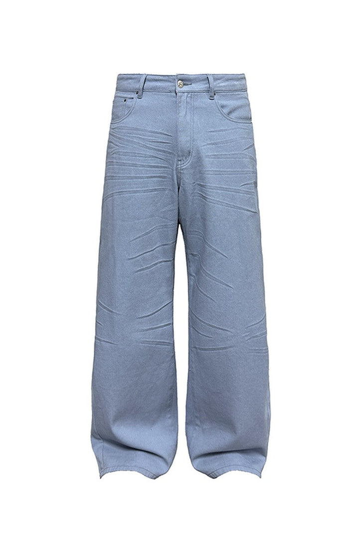 Washed Pleated Straight Jeans
