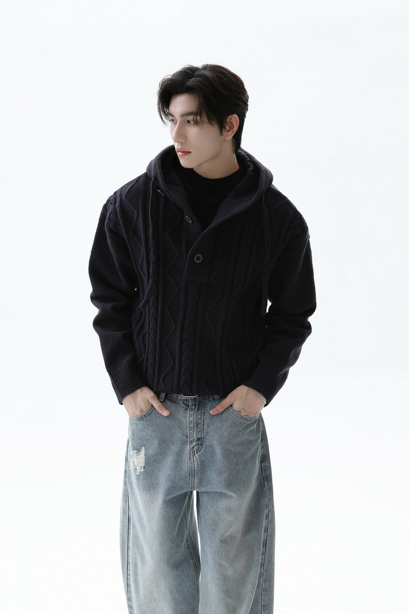 Cable Knit Drawstring Hooded Sweater