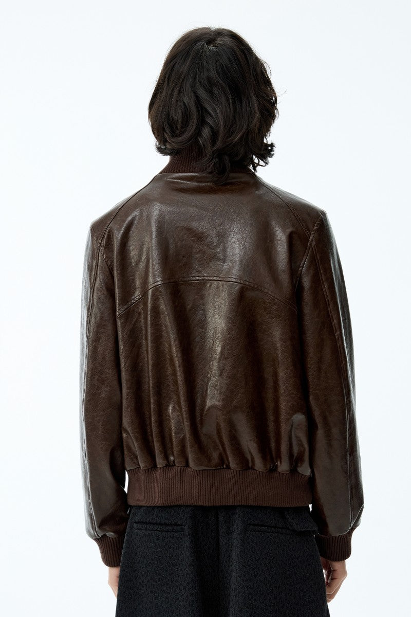Cropped Waxed Leather Jacket