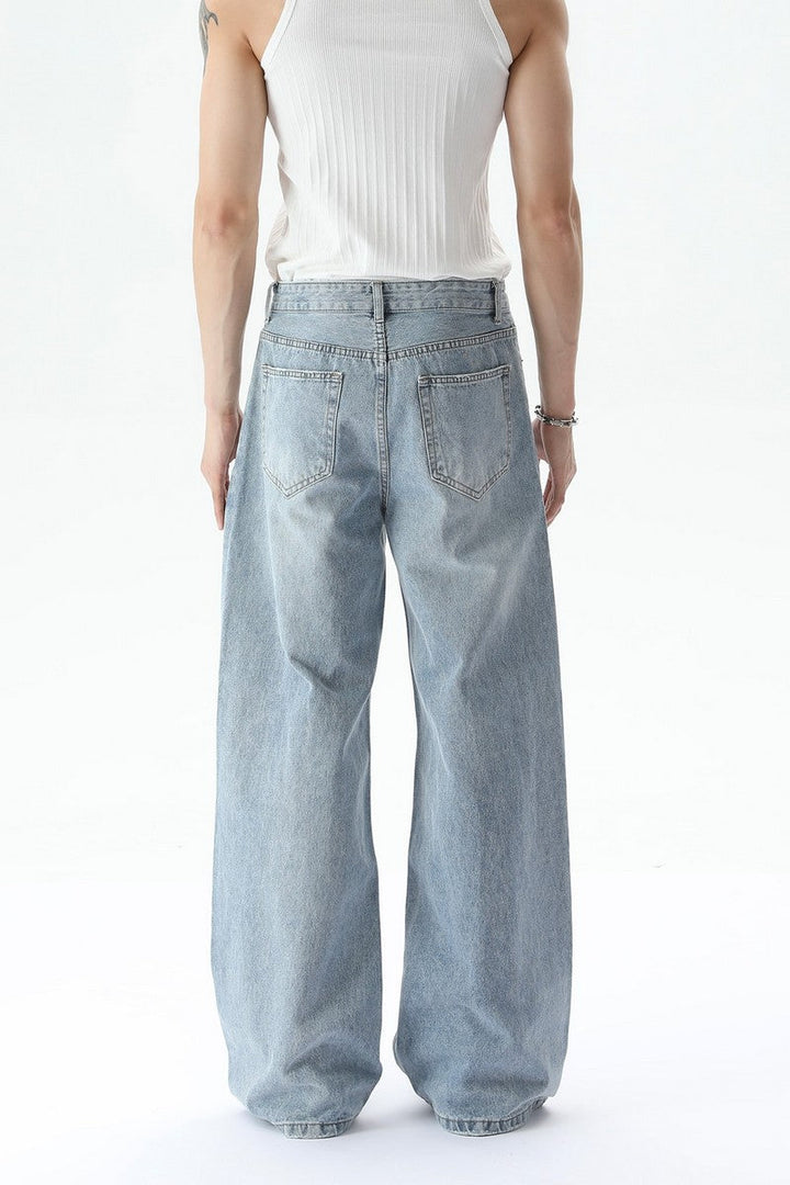 Washed Distressed Straight Leg Jeans