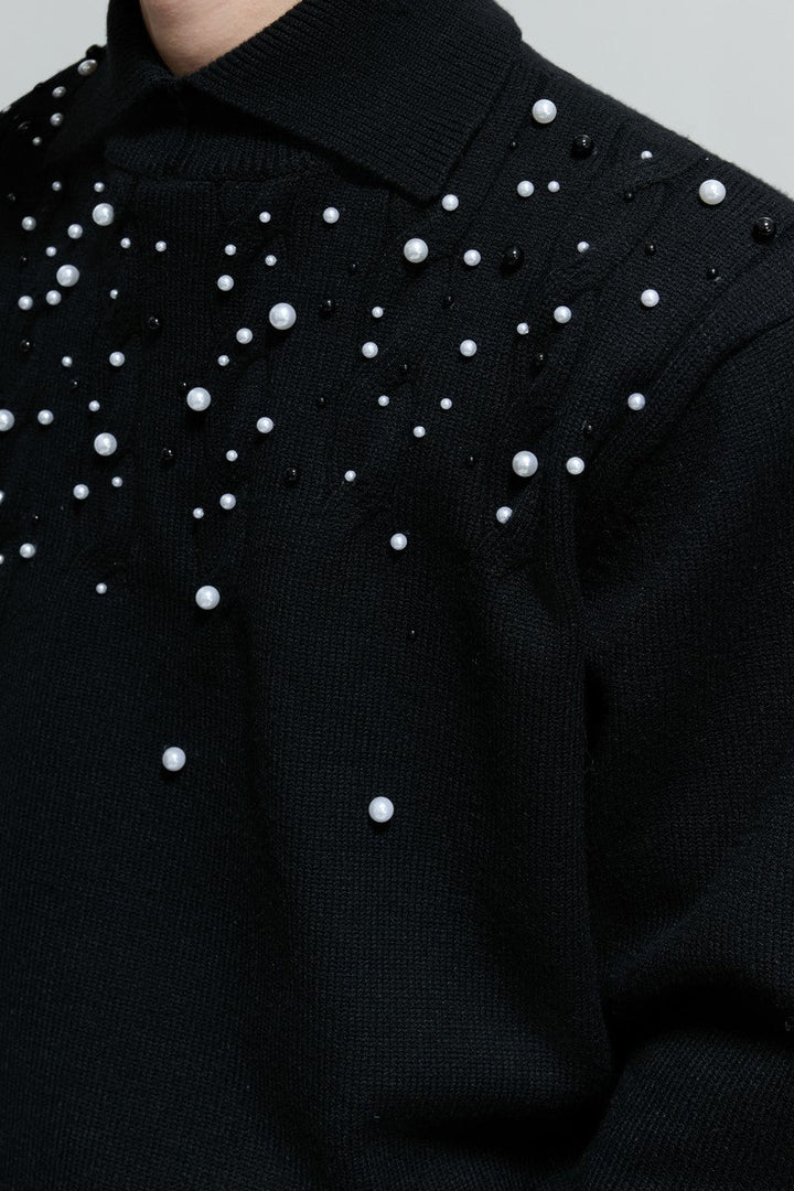 Pearl Embellished Cable Knit Sweater