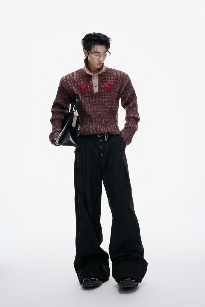 Sequin Collar Fitted Knit Sweater