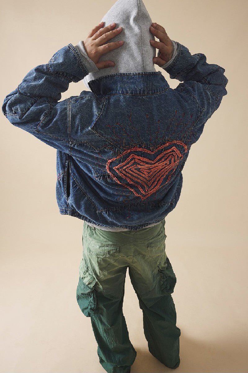 Embroidered Heart Denim Jacket