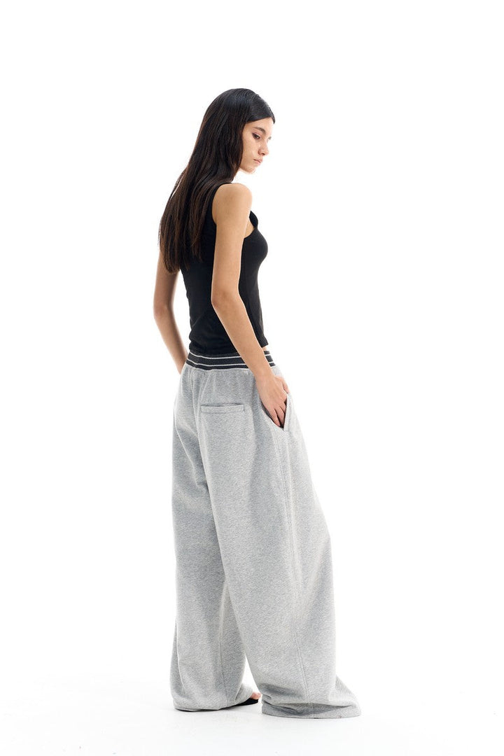 Ribbed Colorblock Wide Track Pants