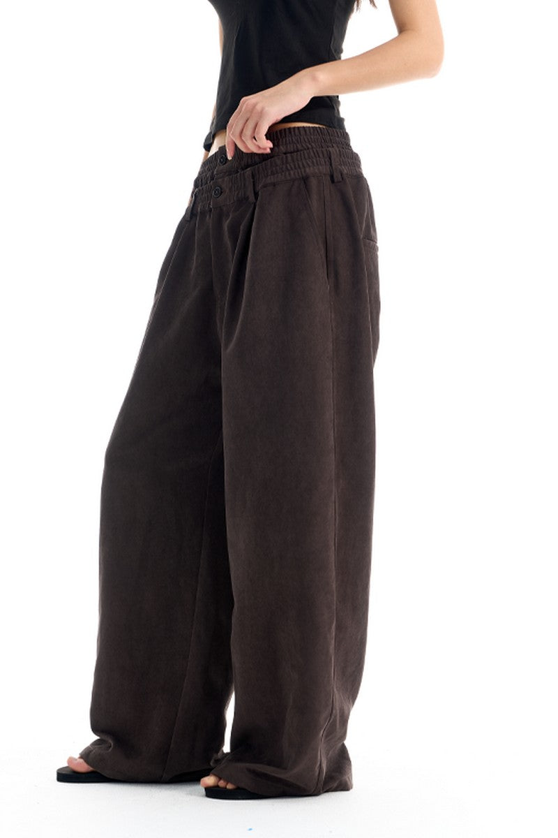 Pleated Double Waist Wide Pants