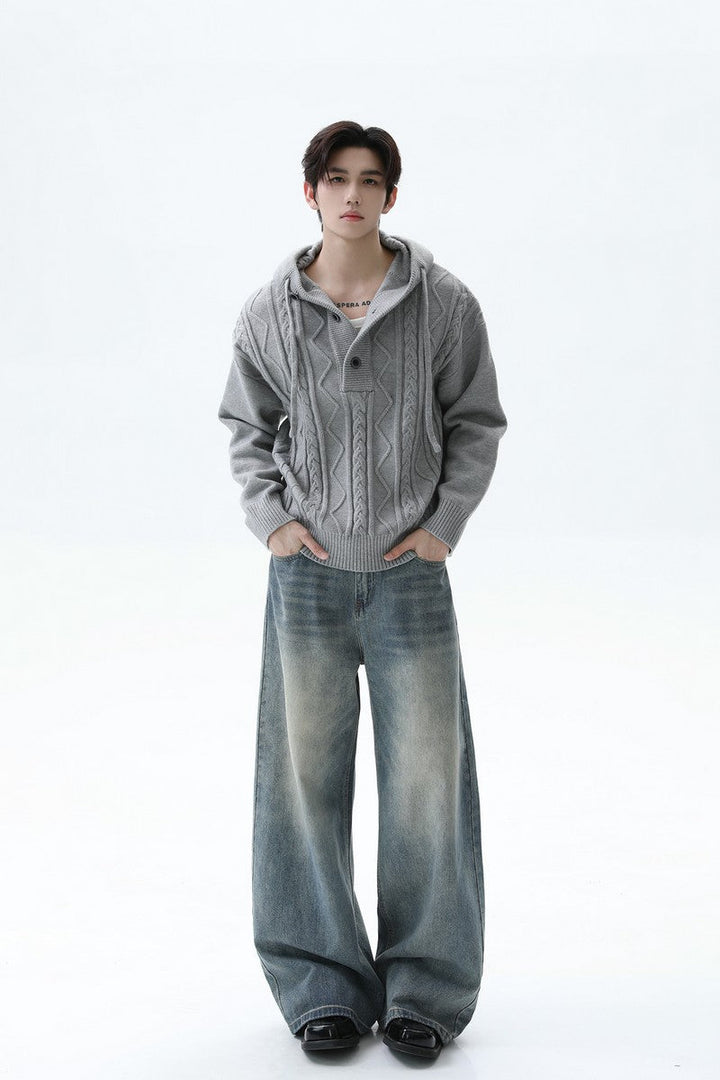 Cable Knit Drawstring Hooded Sweater