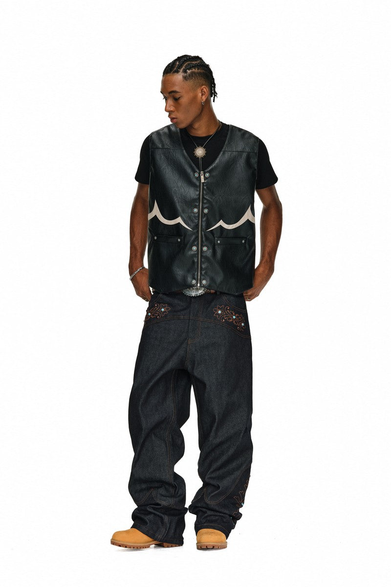 Studded PU Western Biker Vest