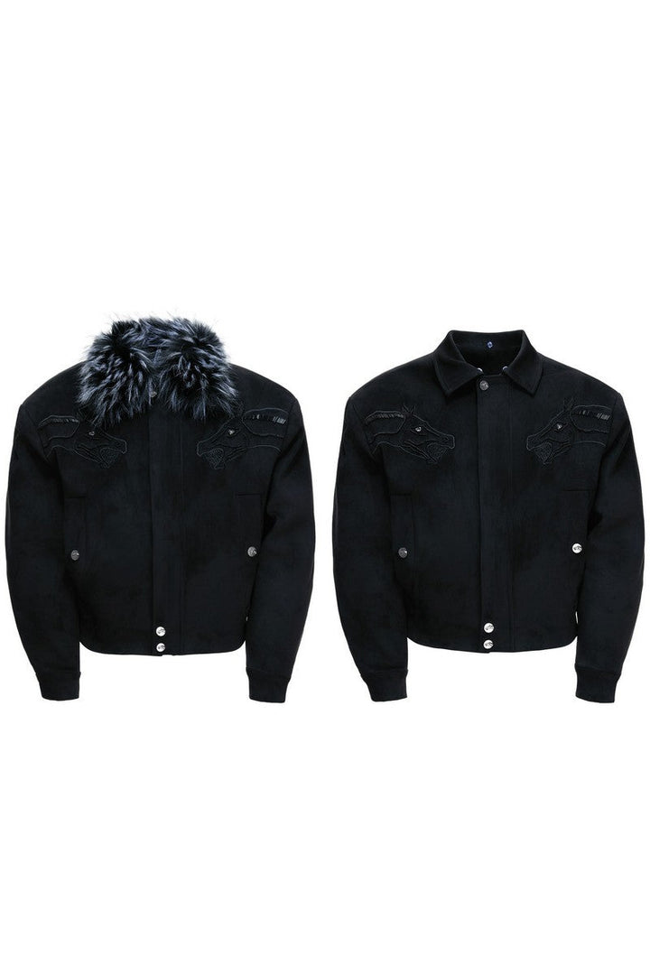 Suede Fur Collar Embellished Jacket