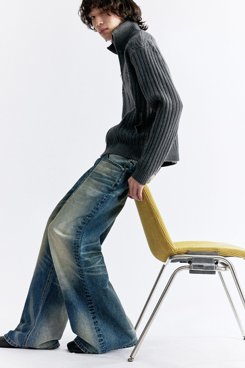 Distressed Whisker Washed Jeans