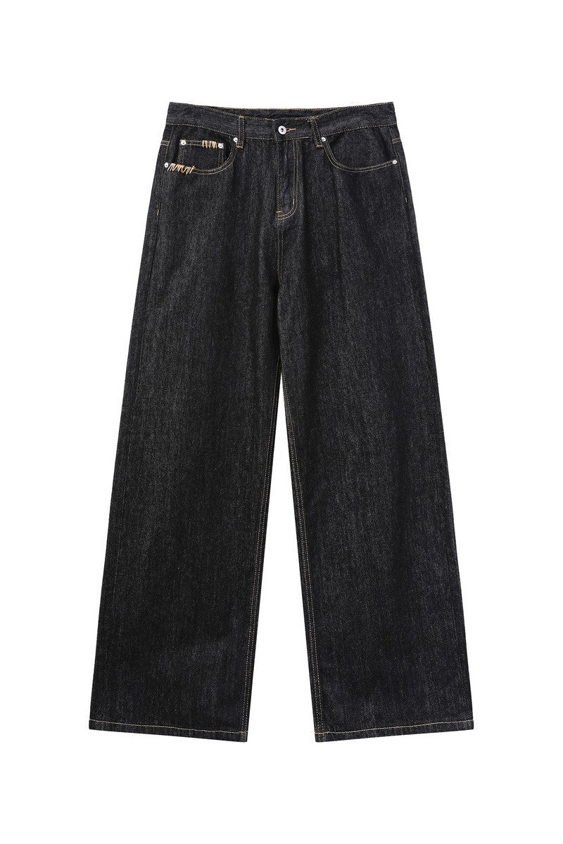 Raw Denim Straight Leg Jeans