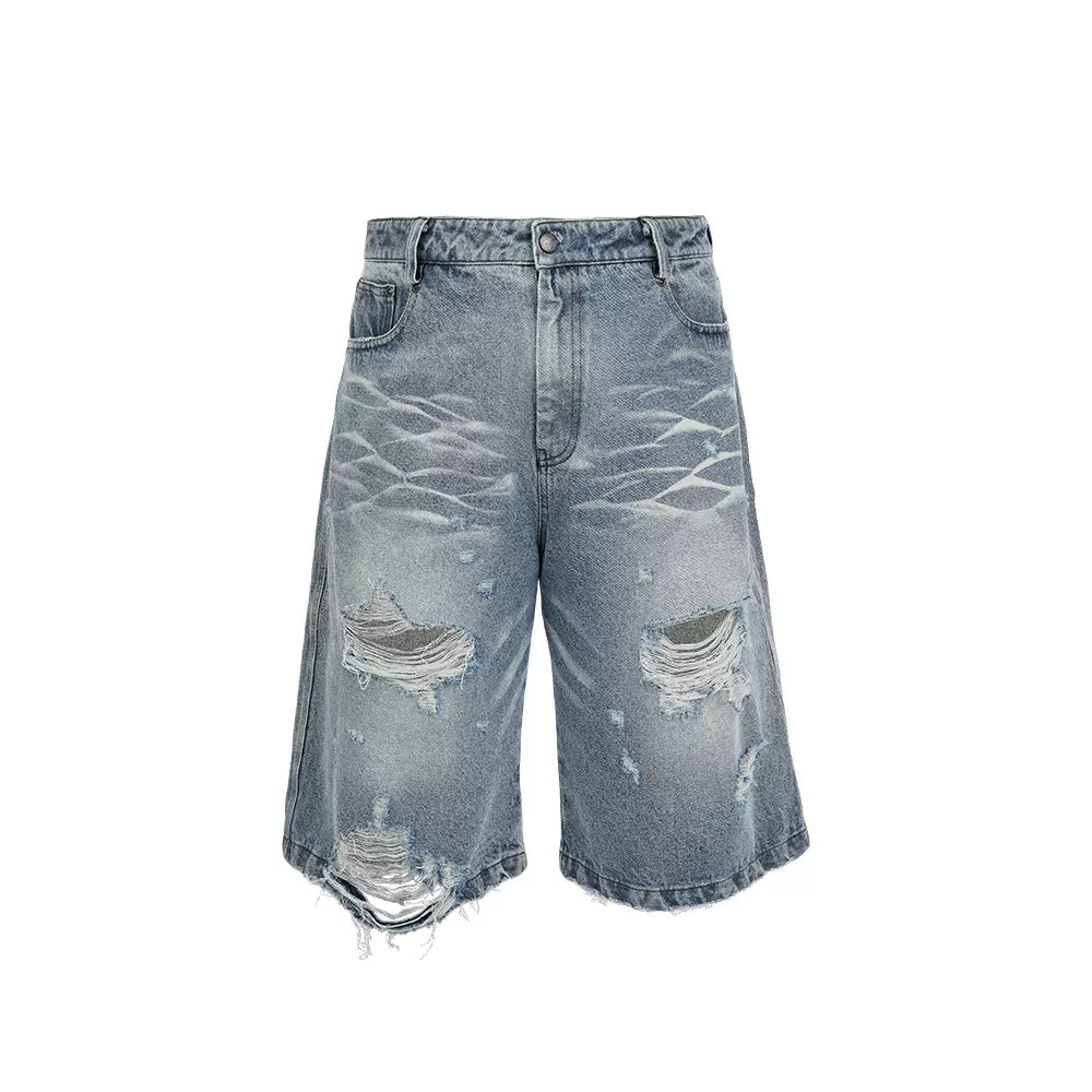 Distressed Ice Blue Denim Shorts