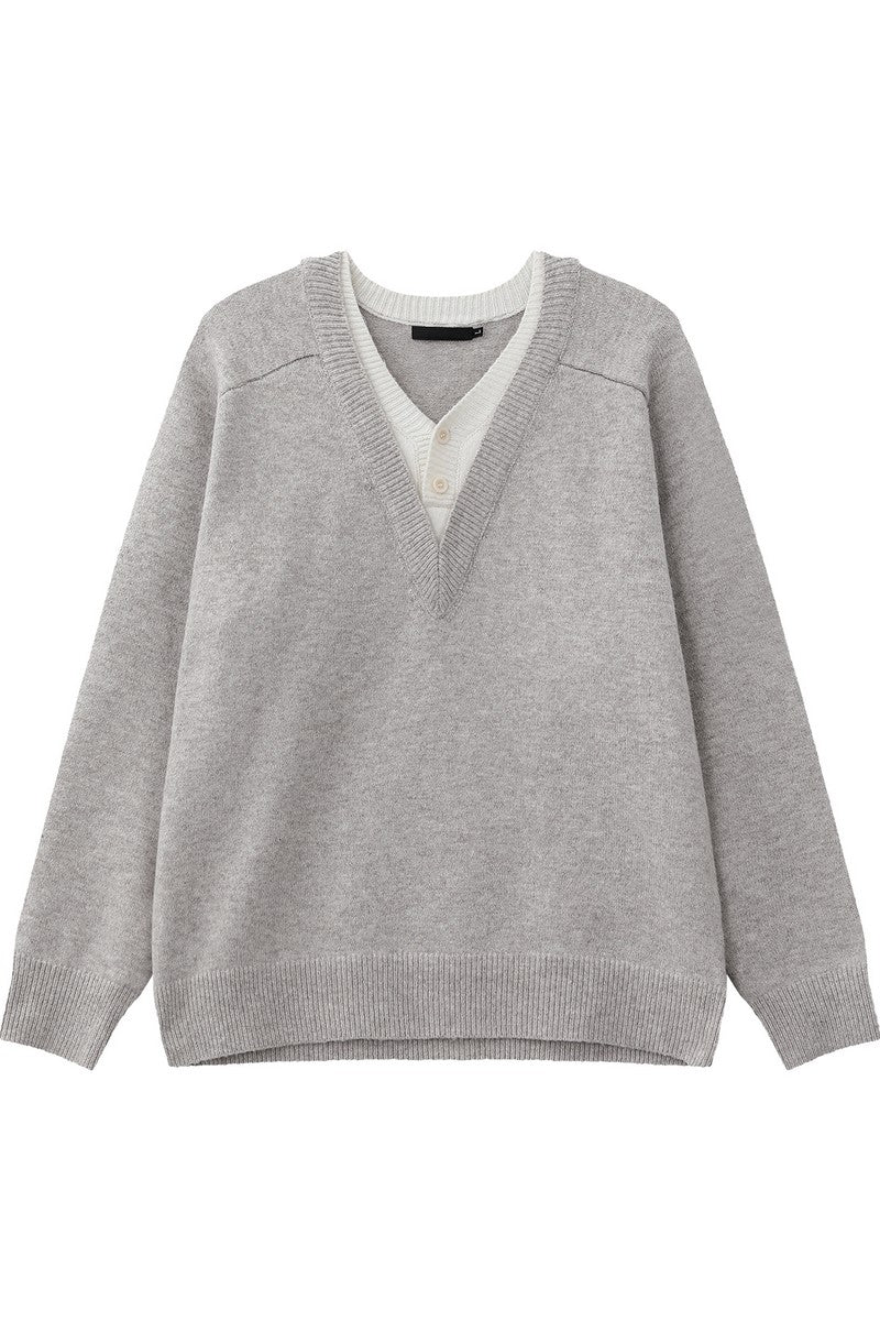 Layered Look Wool V Neck Sweater