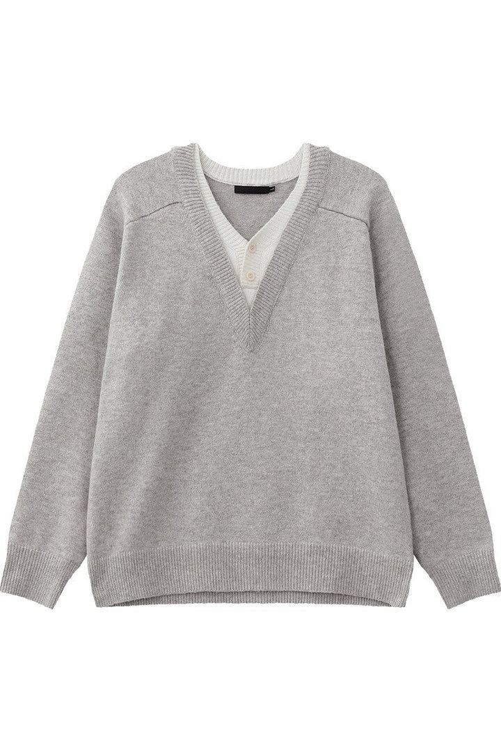 Layered Look Wool V Neck Sweater