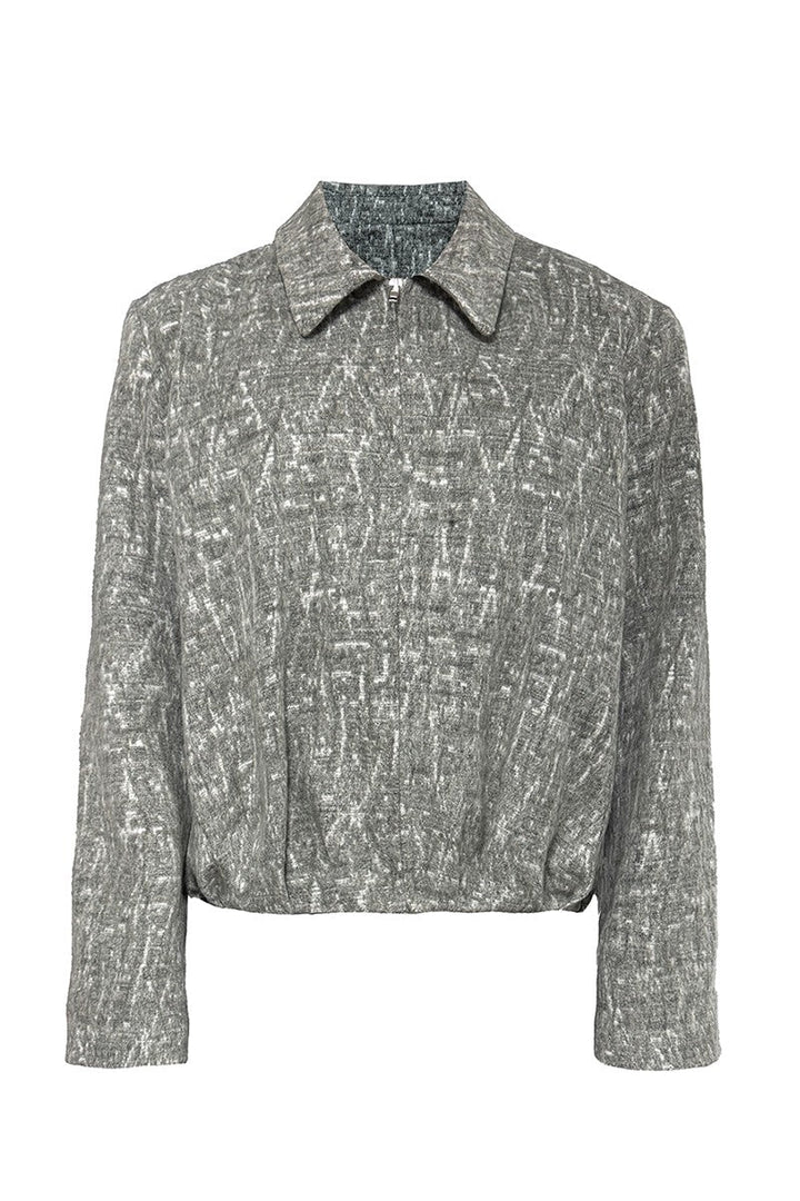 Pleated Jacquard Bomber Jacket