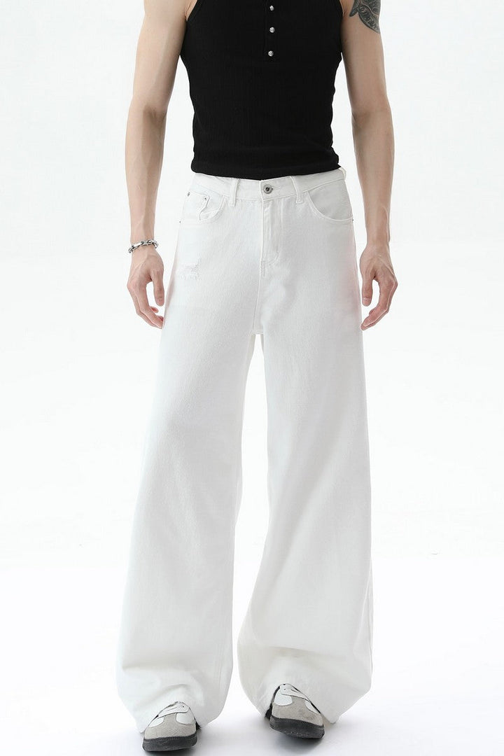 Washed Distressed Straight Leg Jeans