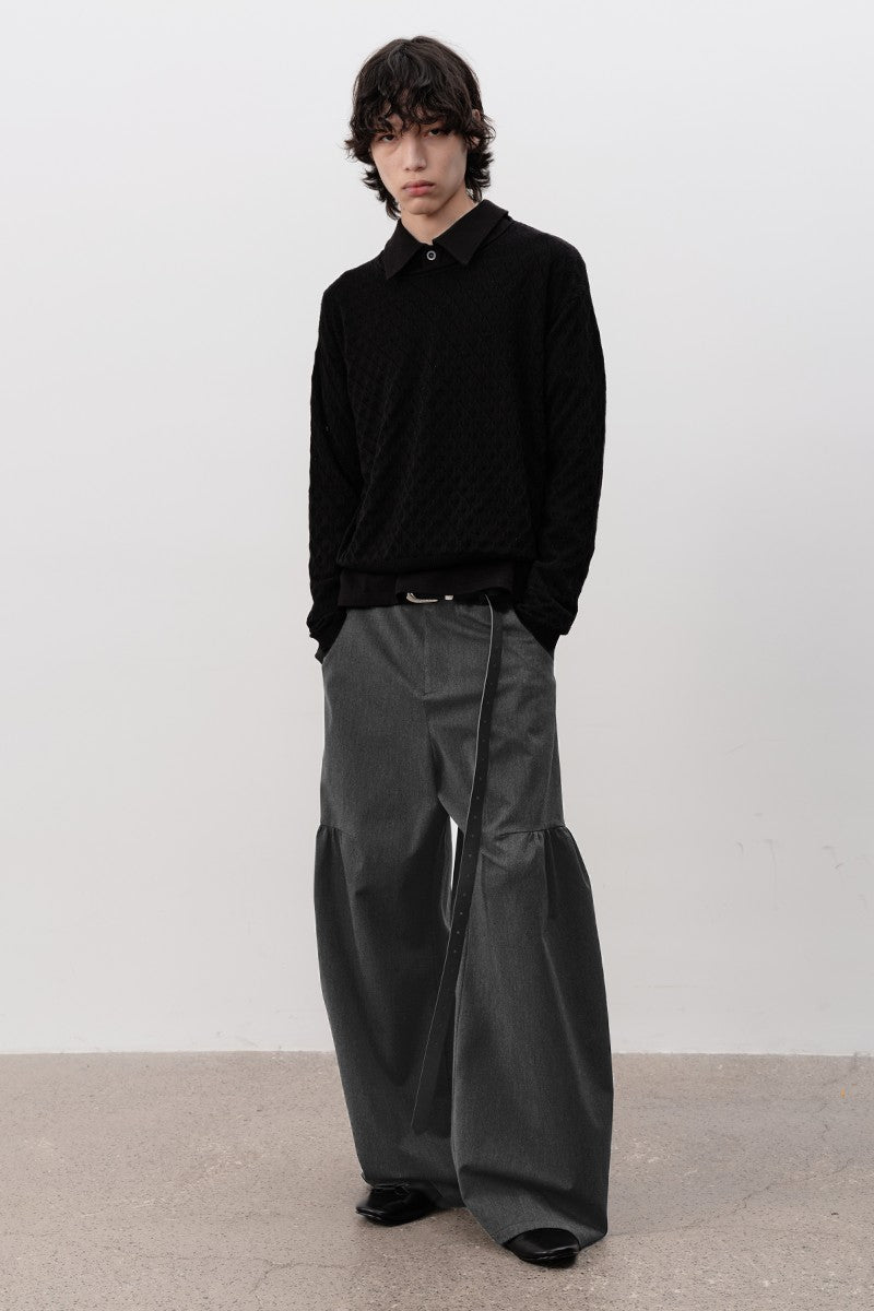 Wool Blend Pleated Trousers