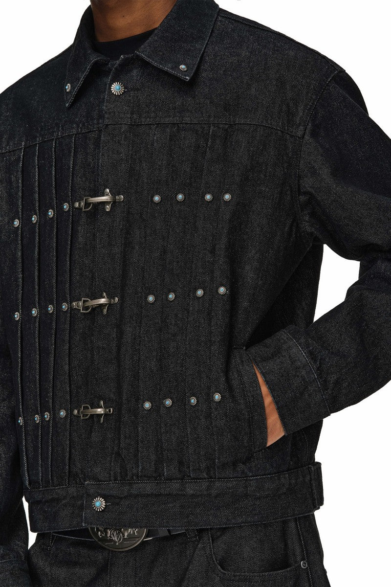Studded Pleated Denim Jacket