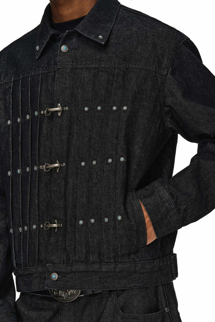 Studded Pleated Denim Jacket