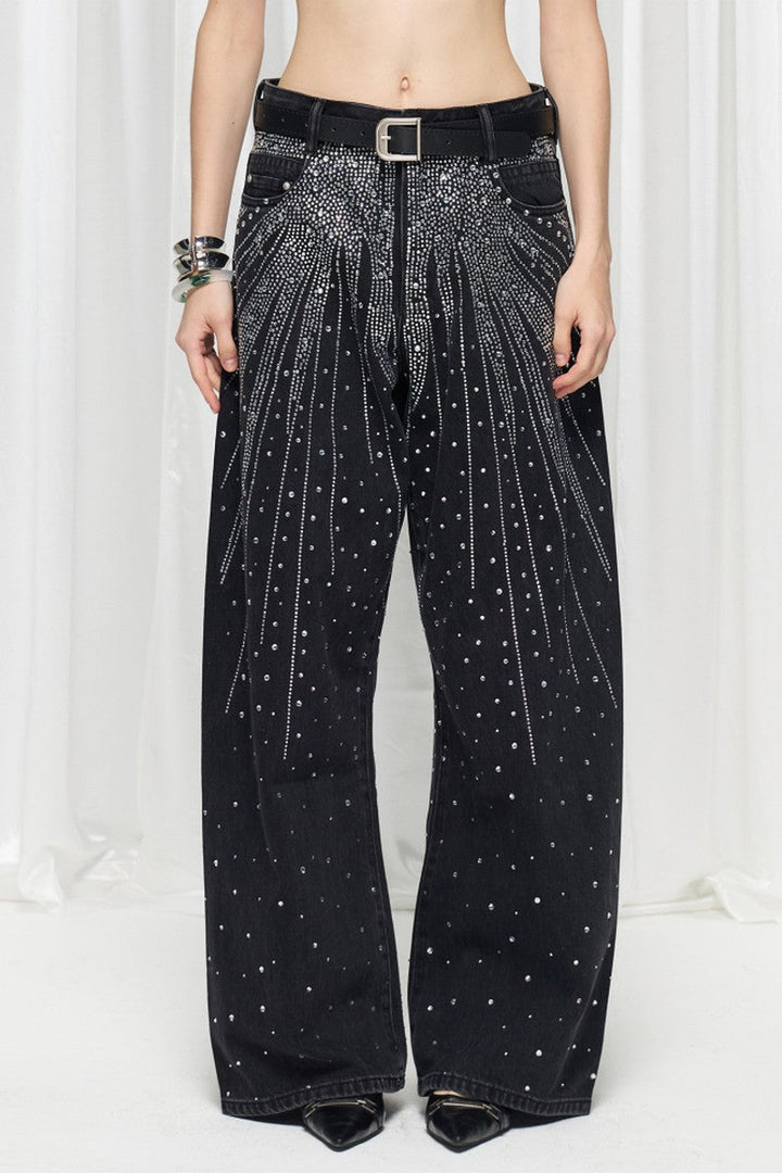 Starry Rhinestone Wide Leg Jeans
