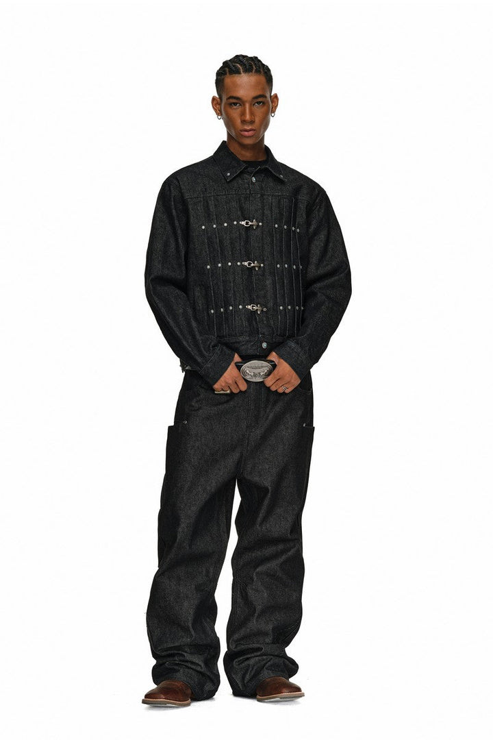 Studded Pleated Denim Jacket