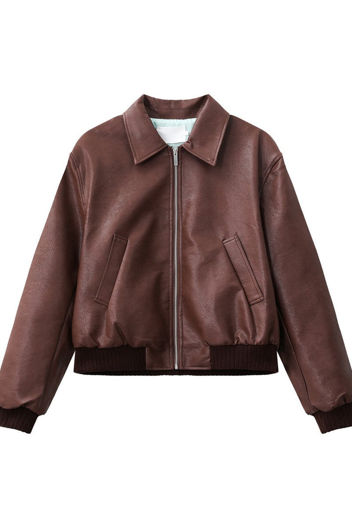 Cropped PU Leather Biker Jacket