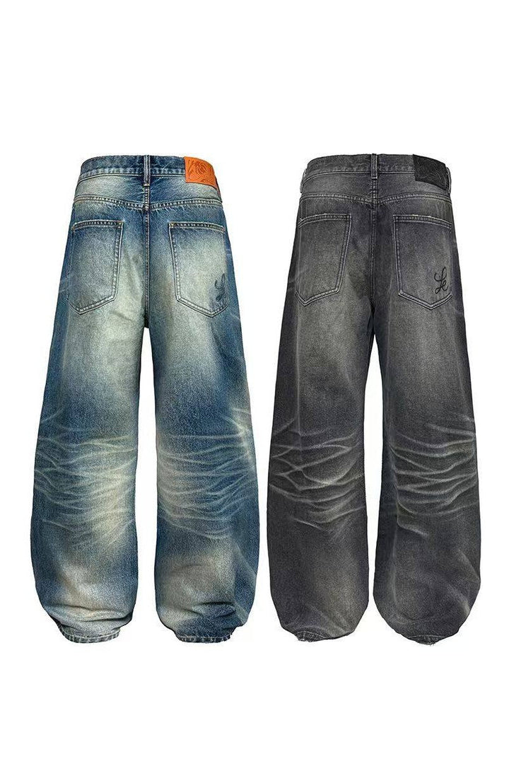 Distressed Whisker Washed Jeans
