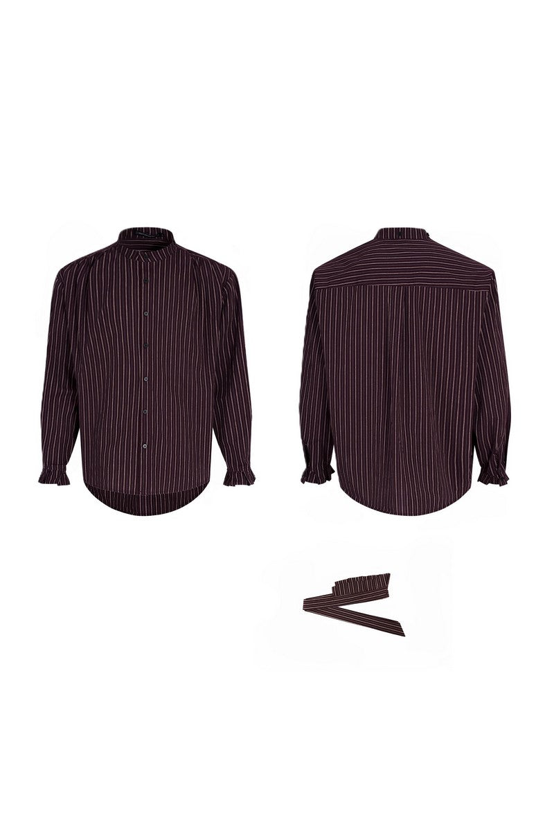 Ruffle Collar Striped Cotton Shirt