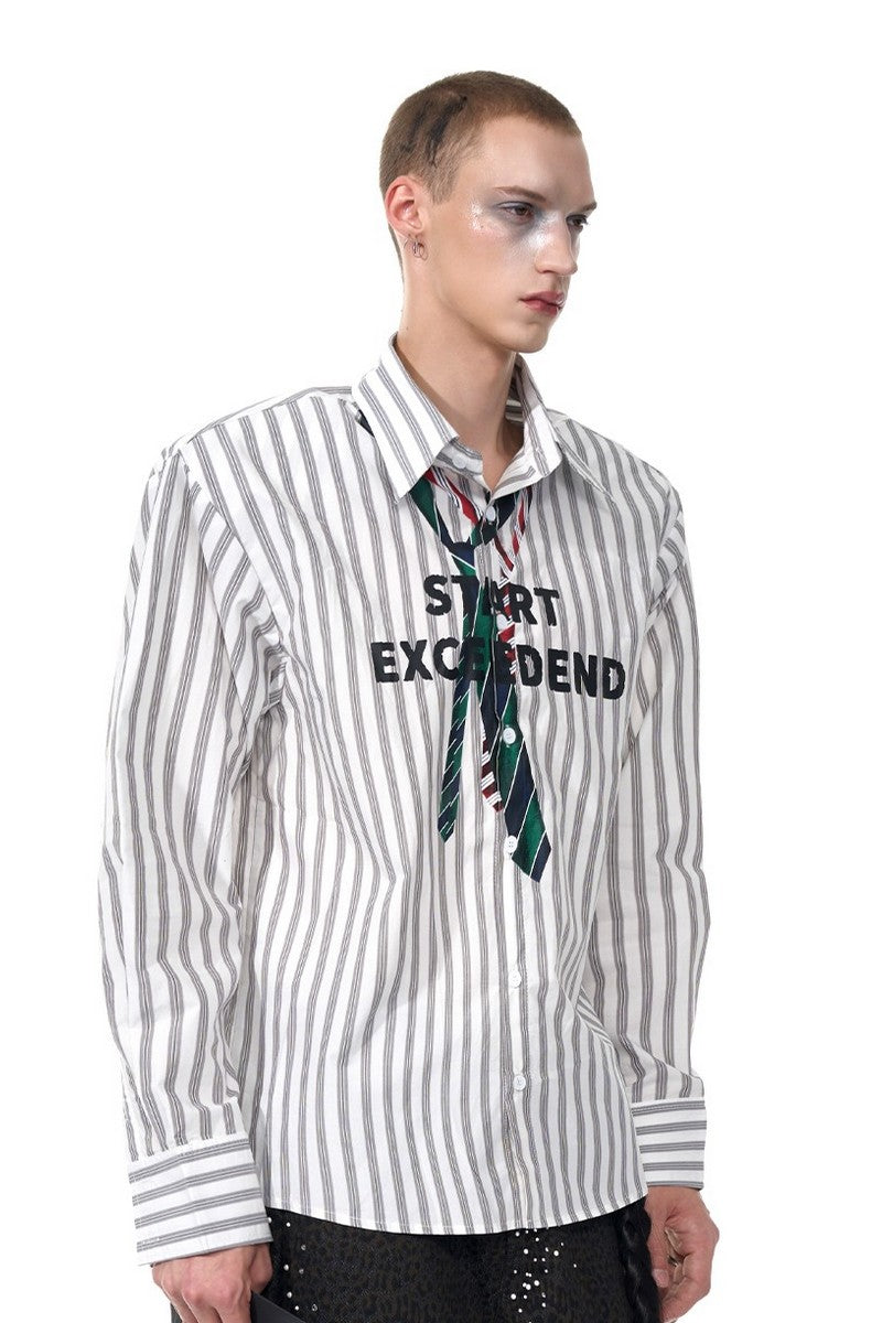 Striped Necktie Print Shirt