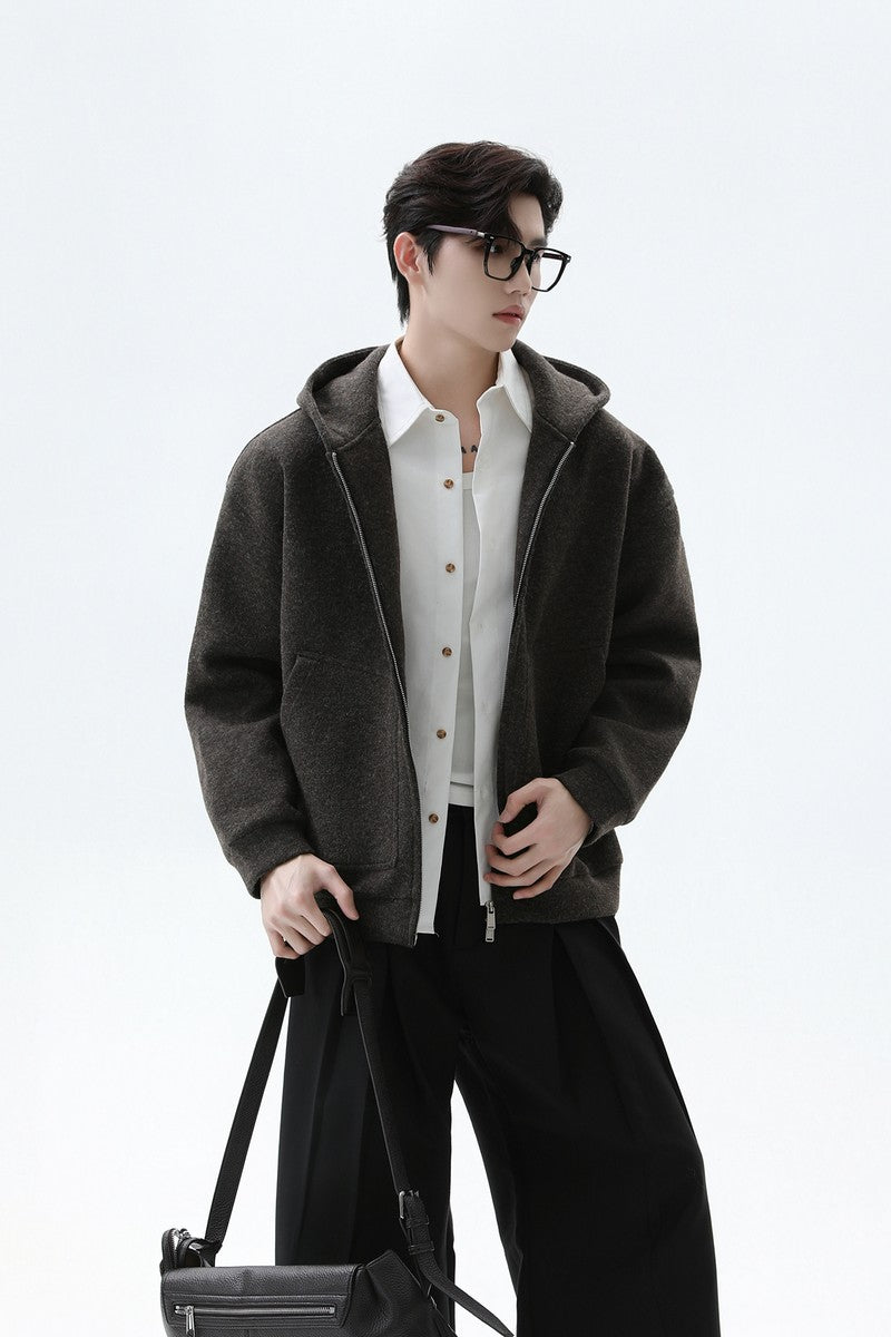 Wool Blend Hooded Cardigan