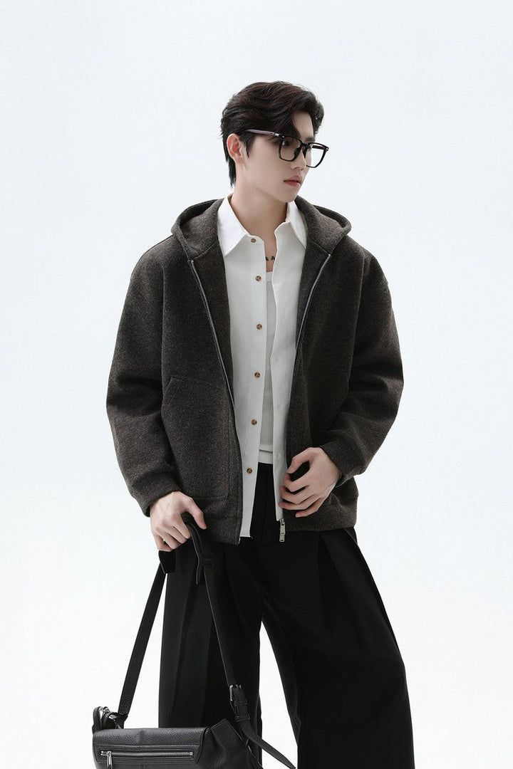 Wool Blend Hooded Cardigan