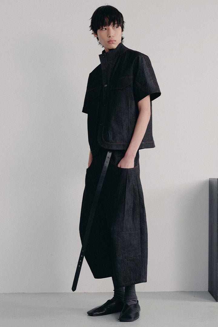 Pleated Raw Denim Jorts