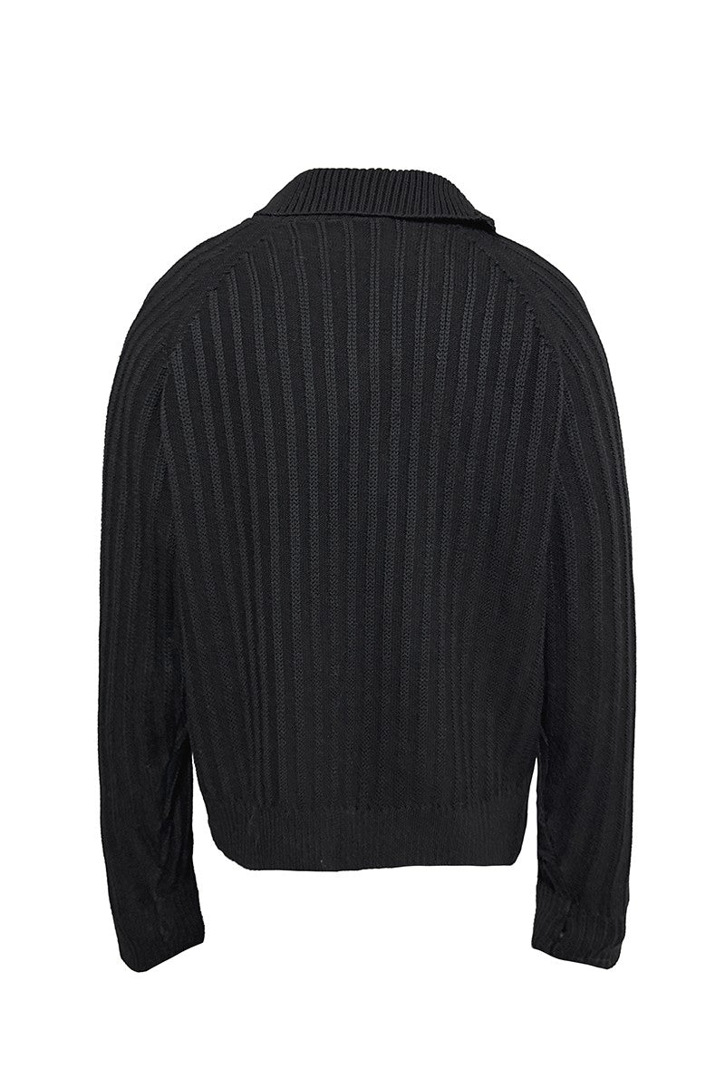 Ribbed Zip High Neck Sweater